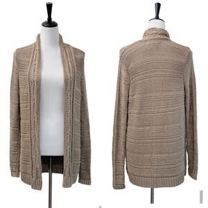 Ann Taylor Gold Thread Cable Knit Cardigan Sweater Shimmery Elegant Size S
